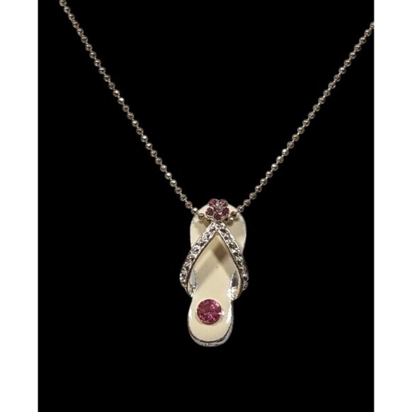 Summery Beach Themed Pink And White Sandal Pendant Necklace - Picture 2 of 6